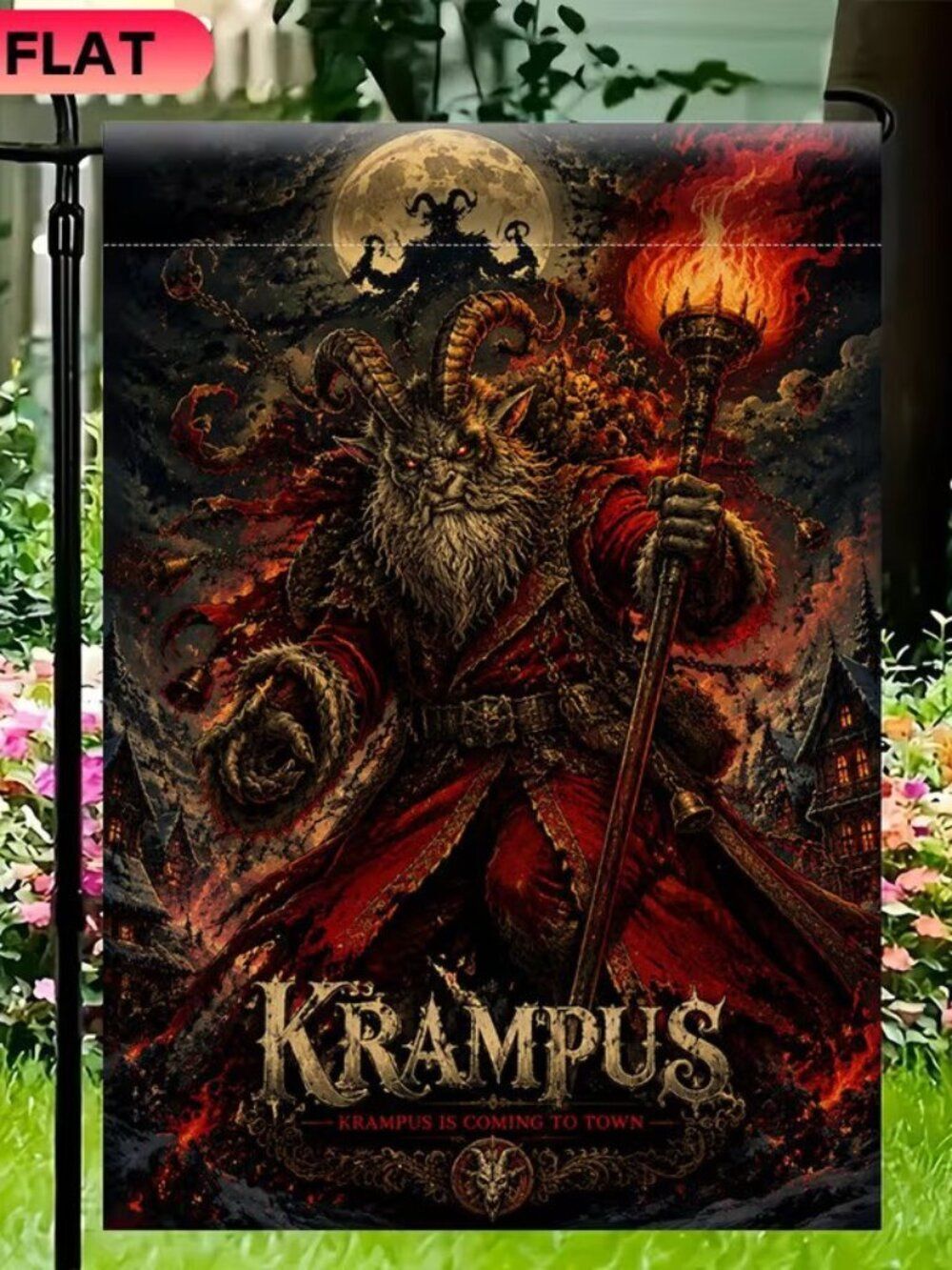 Halloween Gothic Krampus Single Sided Polyester Garden Flag 12x18